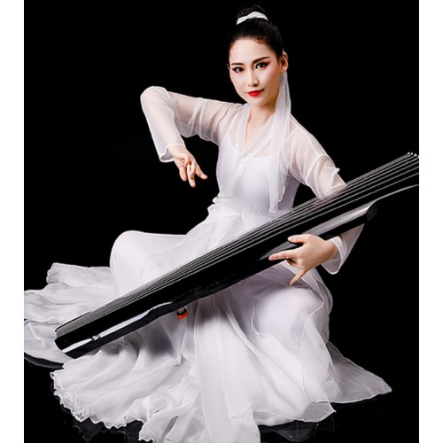 Pink white red color Classical Chinese folk dance costumes hanfu women fairy princess guzheng stage performance dresses ancient traditional Chinese classical dance dresses